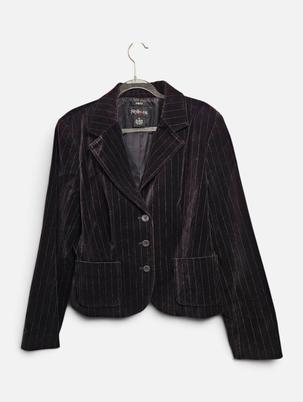 Style&co Velvet Pinstripe Blazer Dark Academia Size 12 Y2K Preppy